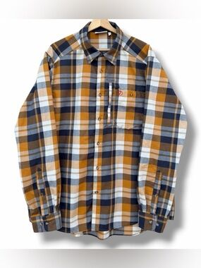 Fjallraven Fjallglim Plaid Flannel Long Sleeve Shirt Size XL Yellow/Navy